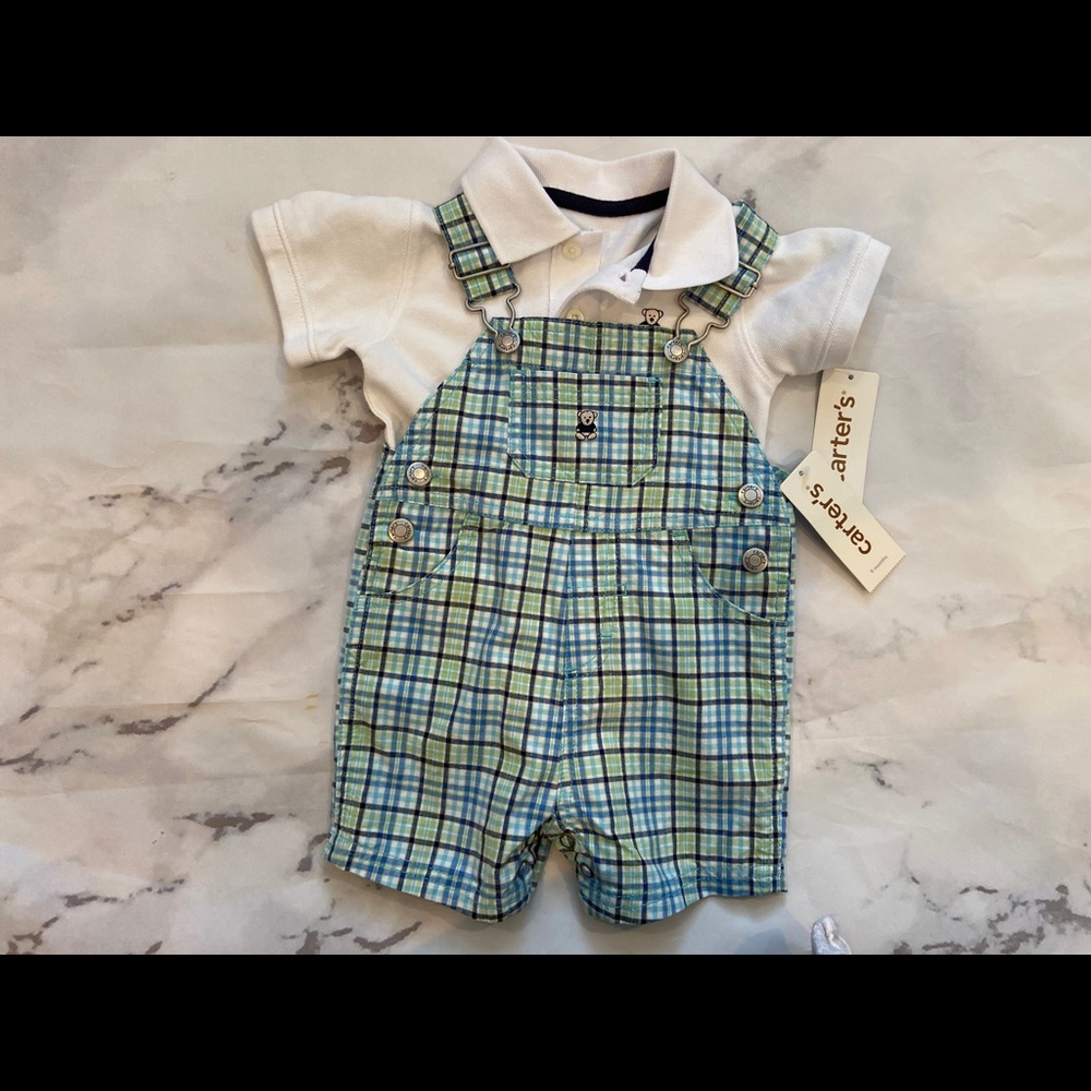 Boys Carters Plaid Overalls outfit